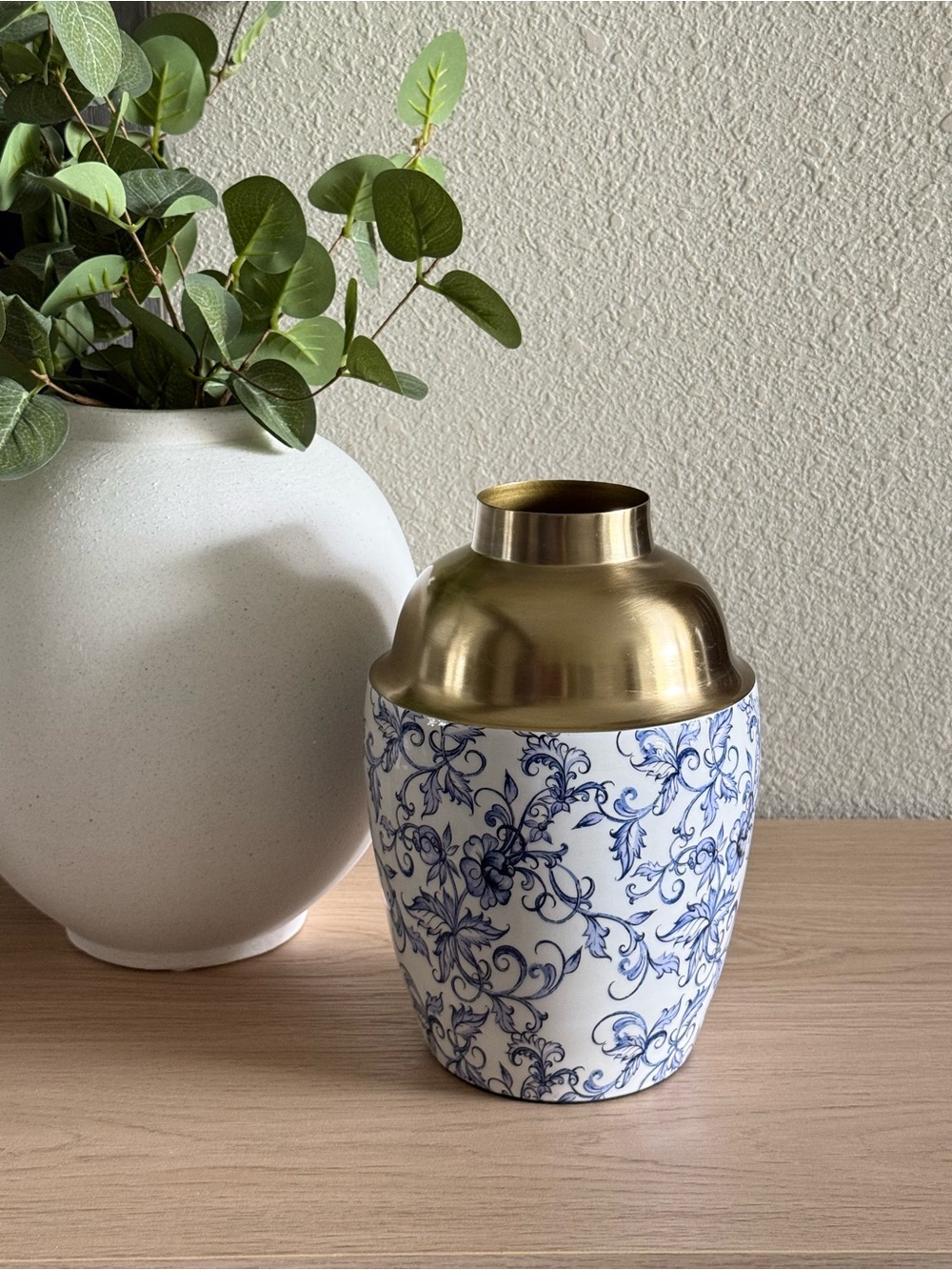 Brass Blue & White Decorative Vase